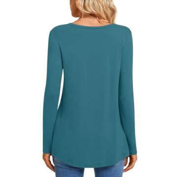 CATHY Women's Long Sleeve V-neck Tunic Top - Acid Blue