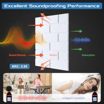 HIRESC 12 Pack Acoustic Panels Sound Absorbing 12 X 12 X 0.4 Inches, High Density Sound Proof Foam Panels for Walls, White Brick