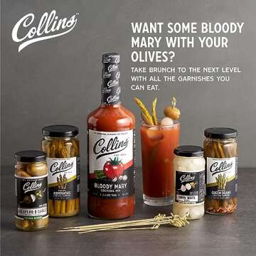 Collins Ultimate Bloody Mary Kit, Vodka Cocktail Mix, Stuffed Olives and Garnishes, Drink Picks, Home Bar Accessories, Home Bar Kit, Bartender Mixer, Drinking Gifts, Mixology Kit, Set of 6 Red