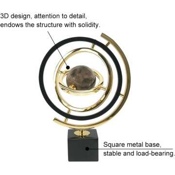 homary Modern Abstract Art Decoration Metal Globe Ornament Sculpture Decor with Rectangle Stand Black & Gold