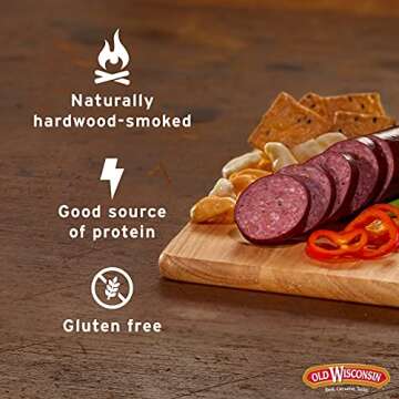 Old Wisconsin Premium Summer Sausage, 100% Natural Meat, Charcuterie, Ready to Eat, High Protein, Low Carb, Keto, Gluten Free, Beef Flavor, 8 Ounce