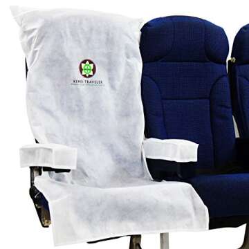 Kehei Traveler Eco-Friendly Protective Airplane Seat Cover Disposable or Reusable - with Arm Rest and Tray Table Covers & Pouch - Fit Most Train, Bus, Ride-Share Car, Other Public Seating, White