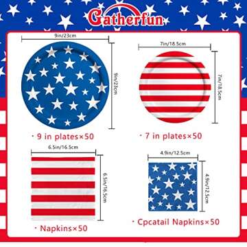 American Flag Patriotic Party Supplies Disposable dinner paper plates dessert paper plates Napkins and Cocktail napkins for Veterans Day Election Day 4th of July Independence Day Decorations, Serve 50