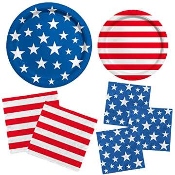 American Flag Patriotic Party Supplies Disposable dinner paper plates dessert paper plates Napkins and Cocktail napkins for Veterans Day Election Day 4th of July Independence Day Decorations, Serve 50