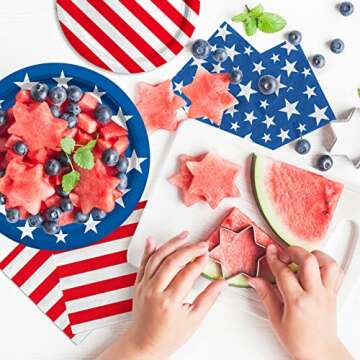 American Flag Patriotic Party Supplies Disposable dinner paper plates dessert paper plates Napkins and Cocktail napkins for Veterans Day Election Day 4th of July Independence Day Decorations, Serve 50