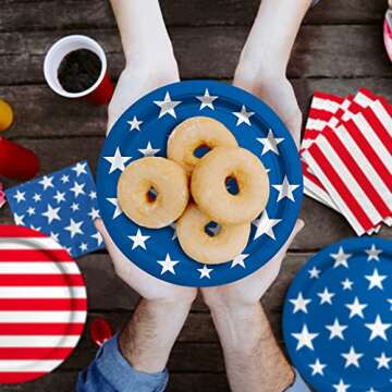 American Flag Patriotic Party Supplies Disposable dinner paper plates dessert paper plates Napkins and Cocktail napkins for Veterans Day Election Day 4th of July Independence Day Decorations, Serve 50