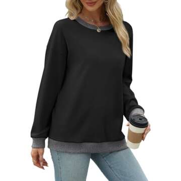 Saloogoe Womens Sweatshirts No Hood Color Block Drop Sleeve Shirts Loose Fit Tunic Tops Black S