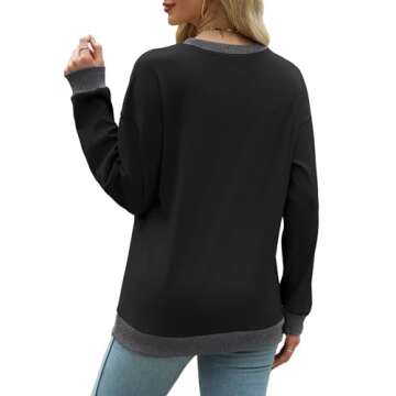 Saloogoe Womens Sweatshirts No Hood Color Block Drop Sleeve Shirts Loose Fit Tunic Tops Black S