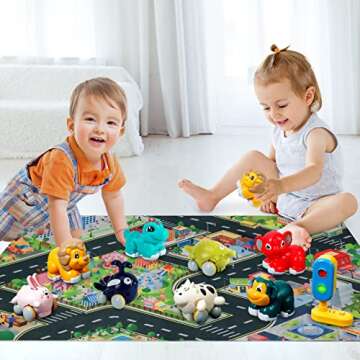 Top Animal Car Toy Gift for 1-Year-Old Boys with Playmat