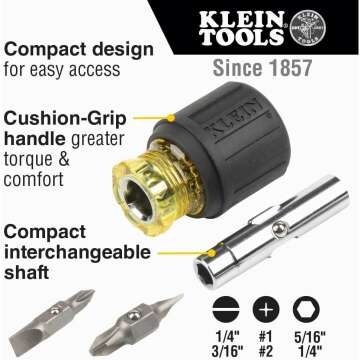 Klein Tools 32561 6-in-1 Stubby Screwdriver