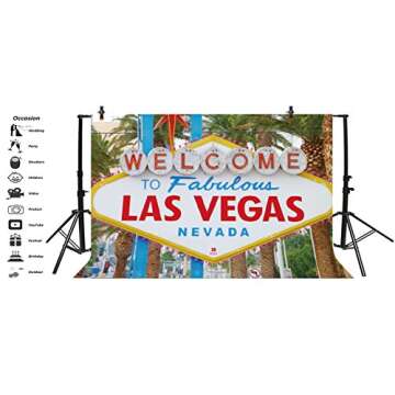 LFEEY 5x3ft Las Vegas Party Decorations Casino Theme Party Backdrop for Photoshoot World Famous Nevada Casino Gambiling Birthday Party Photography Background Portraits Vacation Travel Photo Booth Prop