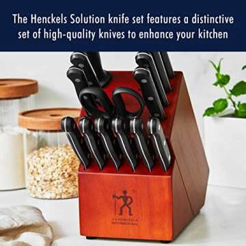 HENCKELS Solution Razor-Sharp 15-pc Knife Set, Chef Knife, Bread Knife, Steak Knife, German Engineered Informed by 100+ Years of Mastery, Black/Stainless Steel