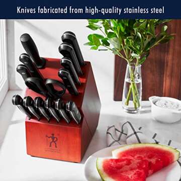 HENCKELS Solution Razor-Sharp 15-pc Knife Set, Chef Knife, Bread Knife, Steak Knife, German Engineered Informed by 100+ Years of Mastery, Black/Stainless Steel