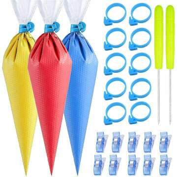 122Pieces Tipless Piping Bags - 100pcs Disposable Piping Pastry Bag for Royal Icing/Cookies Decorating - 10 Pastry Bag Ties,10 Clips &2 Scriber Needle - Best Cookie/Cake Decorating Tools (12 Inch)