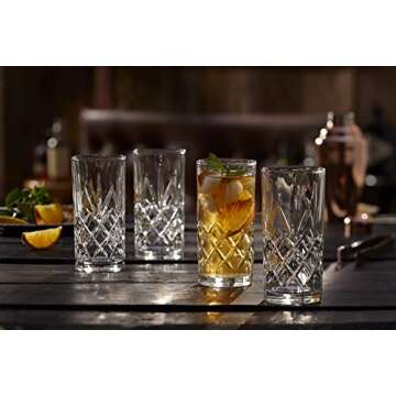 Royalty Art Kinsley Tall Highball Glasses Set of 8, 12 Ounce Cups, Textured Designer Glassware for Drinking Water, Beer, or Soda, Trendy and Elegant Dishware, Dishwasher Safe (Hiball)