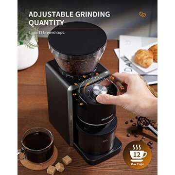 SHARDOR Conical Burr Coffee Grinder, Electric Adjustable Burr Mill with 35 Precise Grind Setting for 2-12 Cup, Black