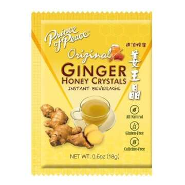 Prince of Peace Instant Natural Lemon Ginger Honey Crystals, 10 Sachets – Instant Hot or Cold Beverage for Nausea Relief and Soothes Throat – Easy to Brew Ginger and Honey Crystals