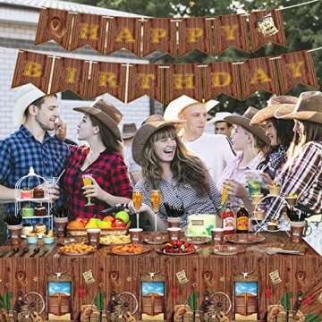 172 Pcs Western Party Supplies Serves 24, Include Cowboy Tablecloth, Western Happy Birthday Banner, Cowboy Birthday Plates and Napkins Tableware Set for Western Cowboy Theme Wild West Party Decoration