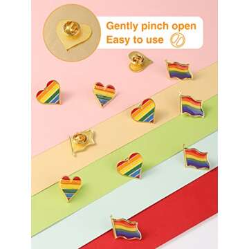 30 Pcs Gay Pride Rainbow Enamel Lapel Pin Set- 15pcs Rainbow Gay Pride Flag LGBTQ Lapel Pin+ 15pcs LGBTQ Gay Heart Flag Pride Pins Decoration for Men Women Clothes and Bags