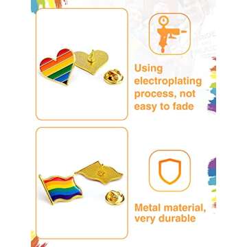 30 Pcs Gay Pride Rainbow Enamel Lapel Pin Set- 15pcs Rainbow Gay Pride Flag LGBTQ Lapel Pin+ 15pcs LGBTQ Gay Heart Flag Pride Pins Decoration for Men Women Clothes and Bags