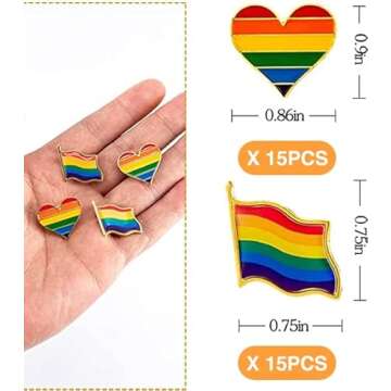 30 Pcs Gay Pride Rainbow Enamel Lapel Pin Set- 15pcs Rainbow Gay Pride Flag LGBTQ Lapel Pin+ 15pcs LGBTQ Gay Heart Flag Pride Pins Decoration for Men Women Clothes and Bags