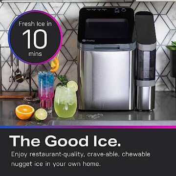 GE Profile Opal 1.0 Nugget Ice Maker| Countertop Pebble Ice Maker | Portable Ice Machine Makes up to 34 lbs of Ice Per Day | Stainless Steel