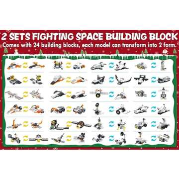 Advent Calendar 2024 for Kids Teens, 24 Days STEM Space Explorer Rover & Space Shuttle Building Blocks Christmas Countdown Calendar Gift, 25-In-1 Space Airplane Toys Building Set for Boys Girls Age 6+