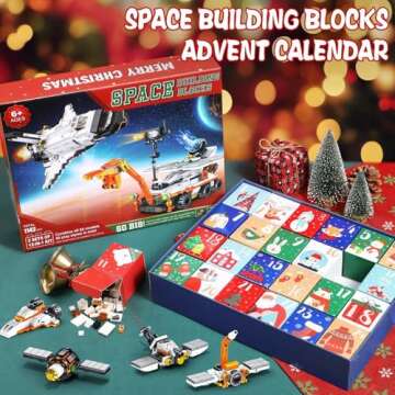 Advent Calendar 2024 for Kids Teens, 24 Days STEM Space Explorer Rover & Space Shuttle Building Blocks Christmas Countdown Calendar Gift, 25-In-1 Space Airplane Toys Building Set for Boys Girls Age 6+