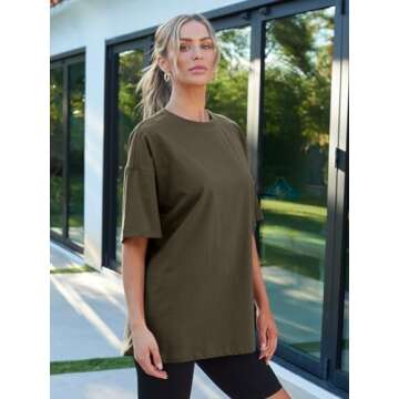 Trendy Queen Womens Fashion Workout T Shirts Athletic Plus Size Tops Summer Trendy Clothes 2024 Short Sleeve Spring Tee ArmyGreen S