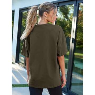 Trendy Queen Womens Fashion Workout T Shirts Athletic Plus Size Tops Summer Trendy Clothes 2024 Short Sleeve Spring Tee ArmyGreen S