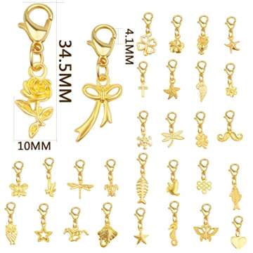 30 Pieces Golden Clip on Charm Pendants Mixed Styles Dangle Charms with Lobster Clasp Craft Supplies for DIY Earrings Jewelry Making Accessories