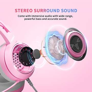 SOMIC G951s Pink Stereo Gaming Headset with Mic for PS4,Xbox,PC,Mobile Phone,3.5mm Noise Reduction Cat Ear Headphones Lightweight Over Ear Headphones for Girls