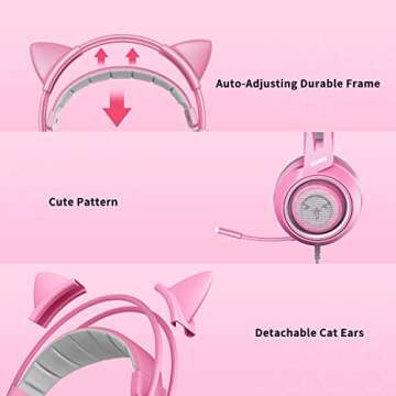 SOMIC G951s Pink Stereo Gaming Headset with Mic for PS4,Xbox,PC,Mobile Phone,3.5mm Noise Reduction Cat Ear Headphones Lightweight Over Ear Headphones for Girls