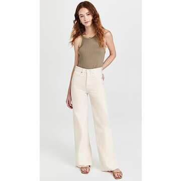 Veronica Beard Jean Women's Taylor High Rise Wide Leg Jeans, Ecru, Off White, 27