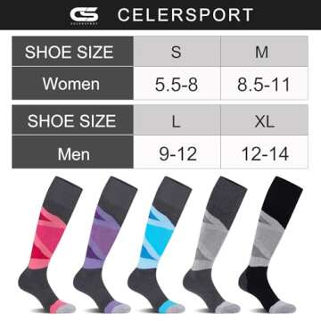 CS CELERSPORT 2 Pack Merino Wool Women's Ski Socks with Full Cushion, Winter Warm Thermal Socks for Skiing Snowboarding, Rose + Purple, Medium