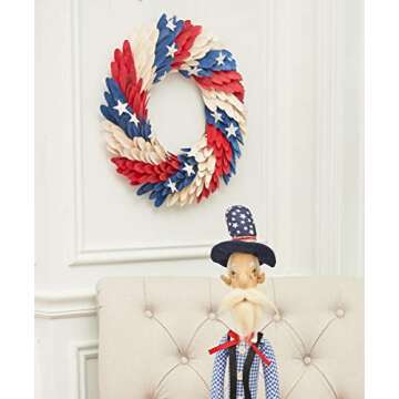 C&F Home Americana Patriotic Wreath U.S.A. Fourth Of July Independence Day Memorial Day Cookout Liberty Decor Decoration Wreath Under 24 inches Red