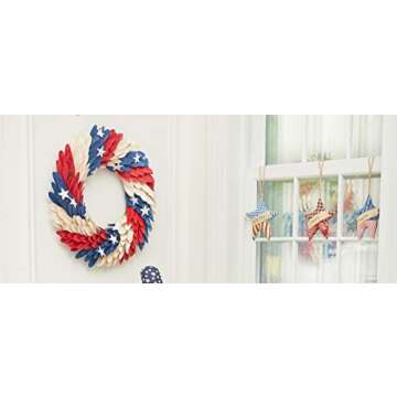 C&F Home Americana Patriotic Wreath U.S.A. Fourth Of July Independence Day Memorial Day Cookout Liberty Decor Decoration Wreath Under 24 inches Red