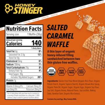 Honey Stinger Organic Gluten Free Salted Caramel Waffle | Energy Stroopwafel for Exercise, Endurance and Performance | Sports Nutrition for Home & Gym, Pre & Post Workout | Box of 16 Waffles, 16.96 Oz