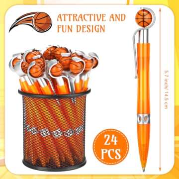 Zhanmai 24 Pcs Novelty Basketball Pens Sports Ballpoint Pens Basketball Party Favors Basketball Desk Pens Cool Writing Pen for Students Supplies Stationery School Office Decor (Orange,Basketball)