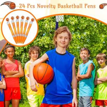 Zhanmai 24 Pcs Novelty Basketball Pens Sports Ballpoint Pens Basketball Party Favors Basketball Desk Pens Cool Writing Pen for Students Supplies Stationery School Office Decor (Orange,Basketball)