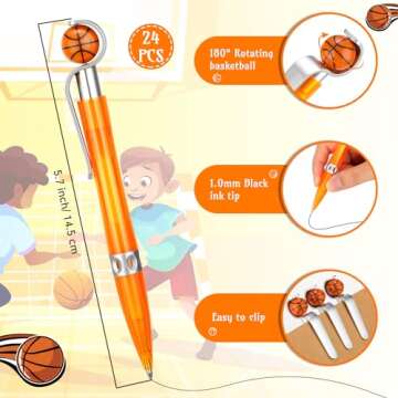 Zhanmai 24 Pcs Novelty Basketball Pens Sports Ballpoint Pens Basketball Party Favors Basketball Desk Pens Cool Writing Pen for Students Supplies Stationery School Office Decor (Orange,Basketball)