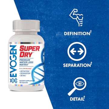 Evogen Super Dry - Premium Water Loss Matrix for Muscle Definition | Natural Diuretic Water Pills Supplement Supporting Water Weight Loss, Reduced Water Retention, & Bloating Relief | 45 Capsules