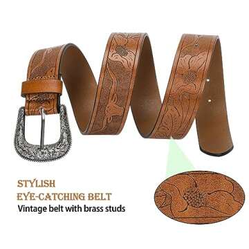 Vintage Western Leather Women's Belts with Flower Buckle