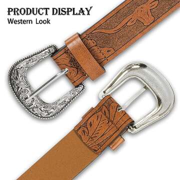 Vintage Western Leather Women's Belts with Flower Buckle