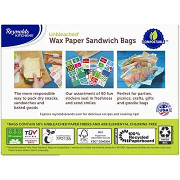 Reynolds Kitchens Unbleached Wax Paper Sandwich Bags - 6x7-13/16", 50 Count