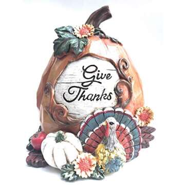 Thankful Pumpkins Figurines Fall Thanksgiving Decorations Autumn Harvest Decor for Home 2 Pack Table Top Centerpiece