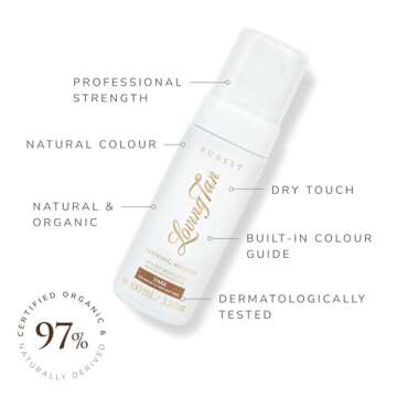 Loving Tan Purest Tanning Mousse, Dark - Sunless Tanner Made From 97% Certified Organic & Naturally Derived Ingredients - Up to 5+ Self Tan Applications Cruelty Free, Vegan - 3.3 Fl Oz