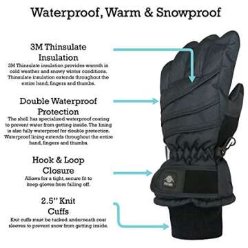 N'Ice Caps Kids Waterproof Winter Thinsulate Warm Gloves (Black, 3-4 Years)