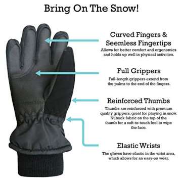 N'Ice Caps Kids Waterproof Winter Thinsulate Warm Gloves (Black, 3-4 Years)