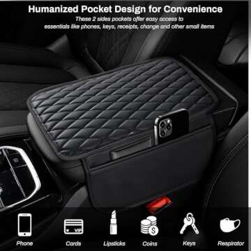 Ouzorp Car Center Console Cover, Upgraded Microfiber Leather Car Arm Rest Cover with 2 Storage Bags, Universal Armrest Cover for Car Storage Box Car Interior Accessories Protector for Most Vehicle